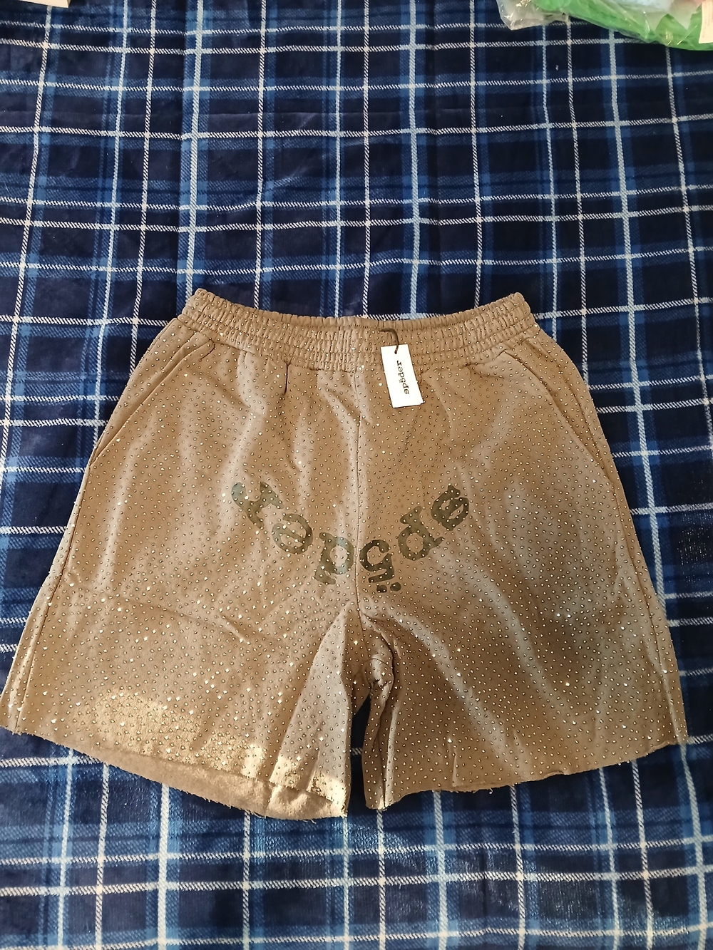 Sp5der Grey Rhinestone Shorts